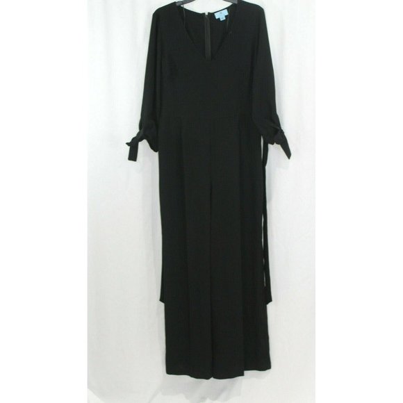 CeCe Pants - NWT CeCe $139 Wide Leg Black V Neck 3/4 Sleeve Jumpsuit 2